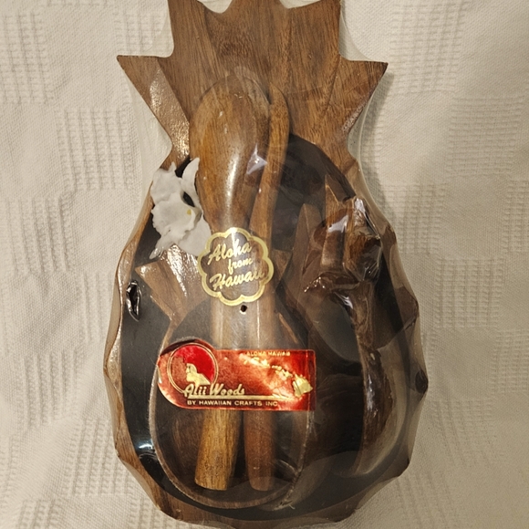 Vintage Monkey Pod Pineapple Bowl Set NEW Old Stock Hawaii Souvenir MCM - Picture 3 of 3